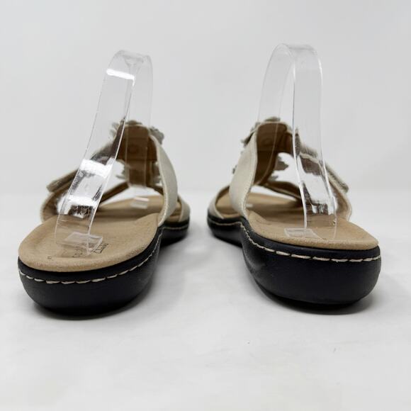 [Clarks] Cream Tan Leather Laurieann Judi Floral Comfort Sandals Hook & Loop 9 - Picture 9 of 12
